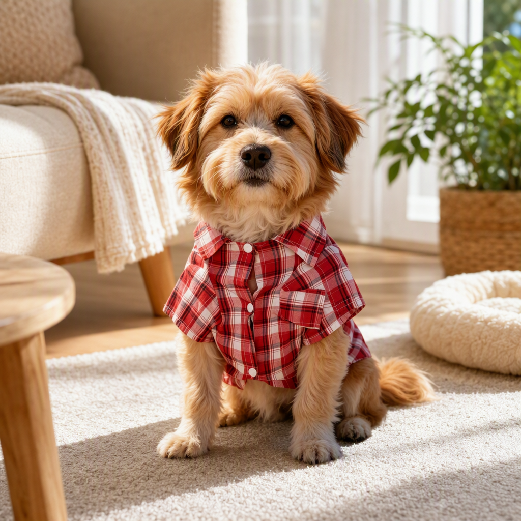 Dog and small dog clothes, cat clothing base shirts, spring red checkered shirts, beach pet accessories, casual and cute pet clothing matching