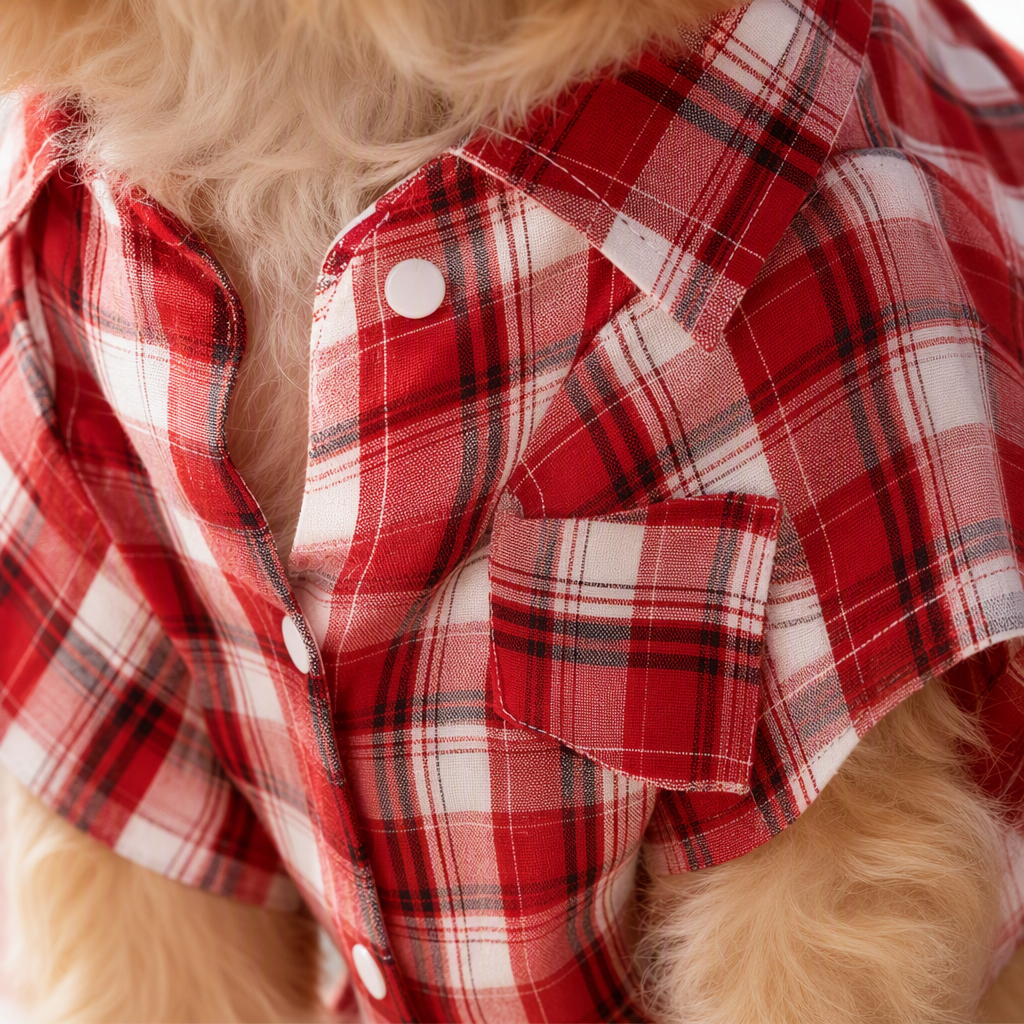 Perro ropa de perro pequeño ropa de gato legging estilo de primavera camisa de cuadros rojos sentarse en la playa pet artículos periféricos casual lindo pet wear match Application Scenario