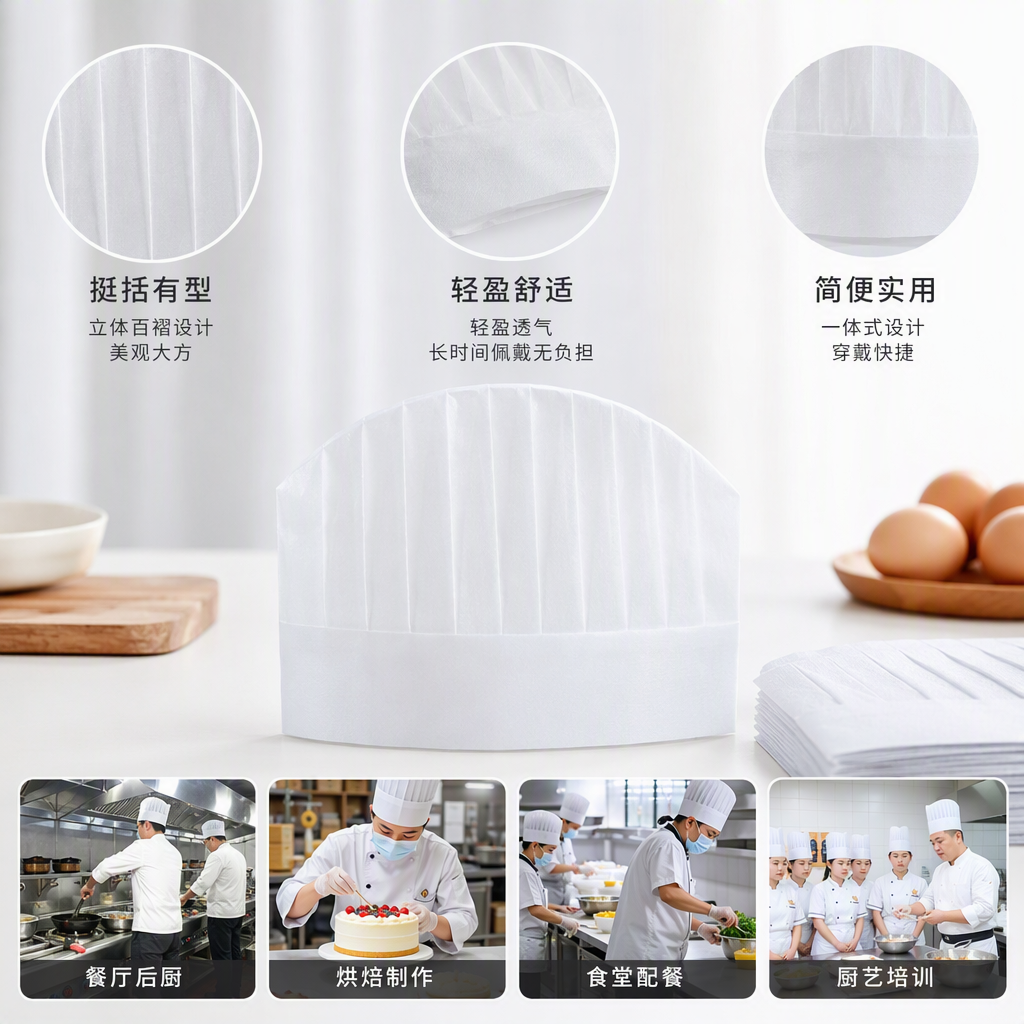 Junda multi-functional workwear caps, dust-proof, breathable and wear-resistant work caps for both men and women, non-woven fabric white chef caps