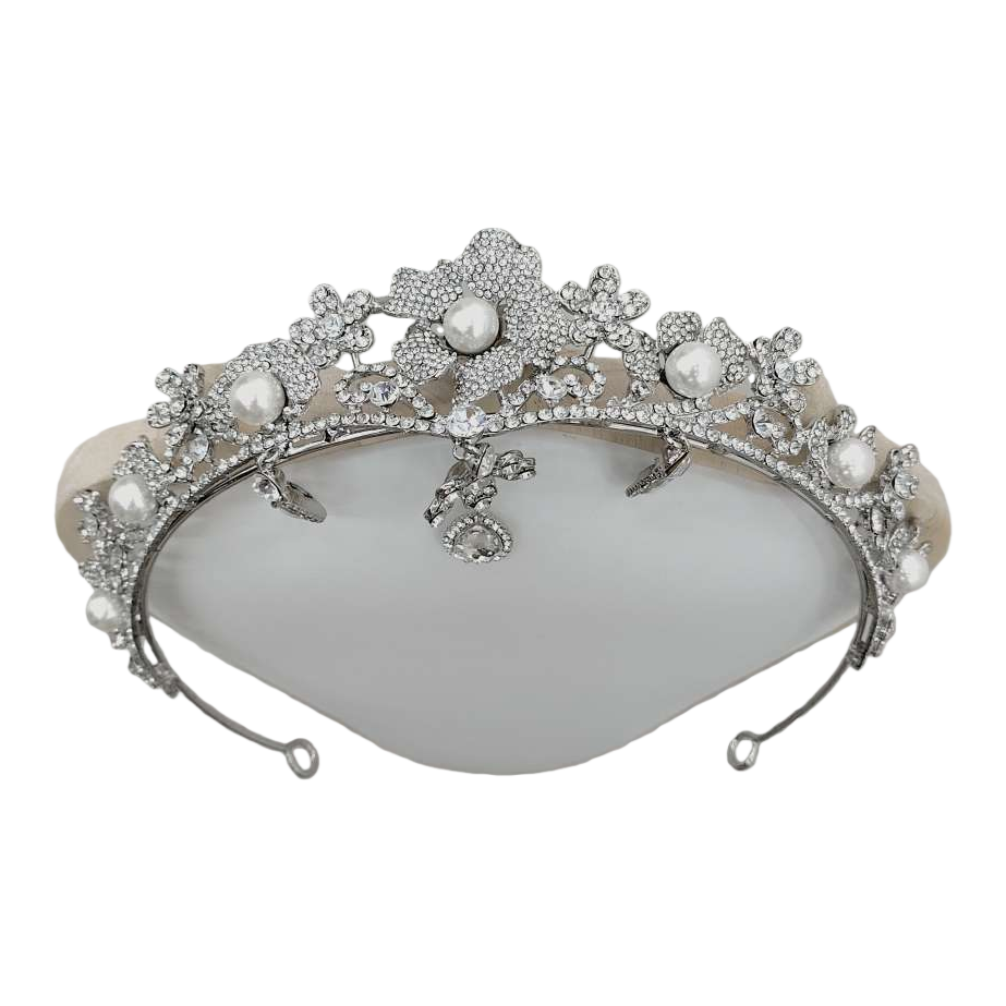 Shining silver diamond-encrusted pearl flower crown headwear, elegant wedding bride's hair accessory, headwear and accessories Item Picture