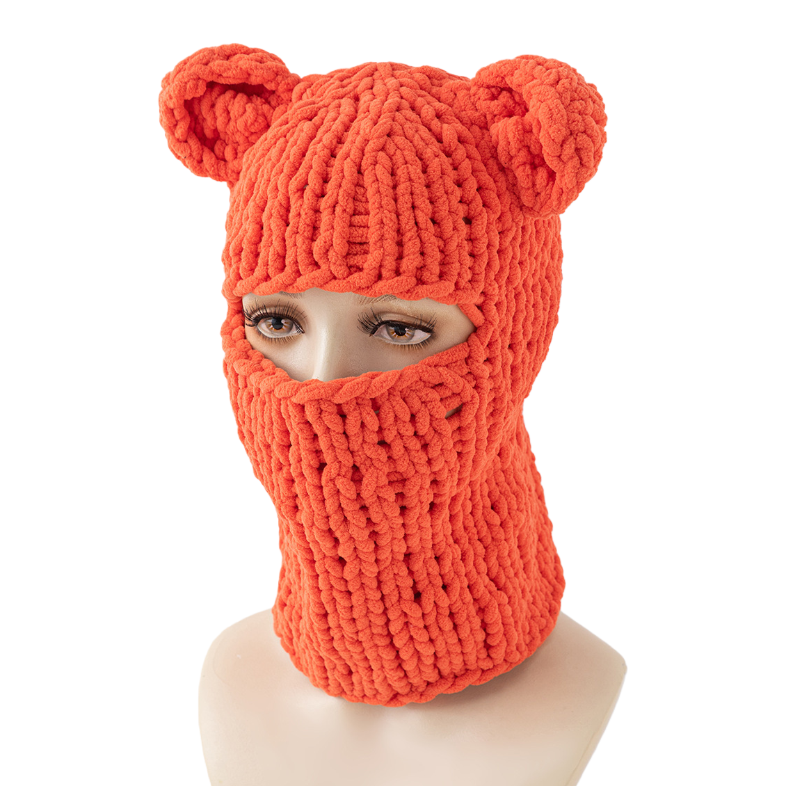 The warm orange woolen bear ear mask keeps you warm and windproof. It is fashionable and cute for outdoor skin care and face protection in winter Item Picture