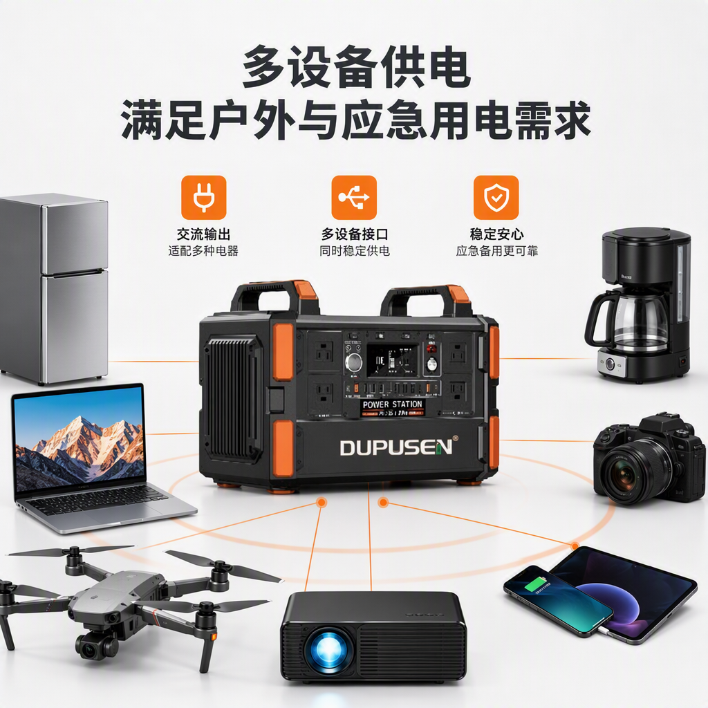 Multi-functional portable emergency power station, black and orange outdoor travel mobile power bank, large-capacity portable device