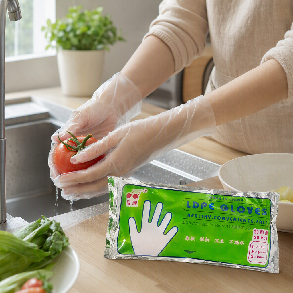 High-quality CPE gloves, disposable food-grade gloves, hygiene products, protective and durable gloves, oil-proof and water-proof, multi-purpose Junda gloves Specification image