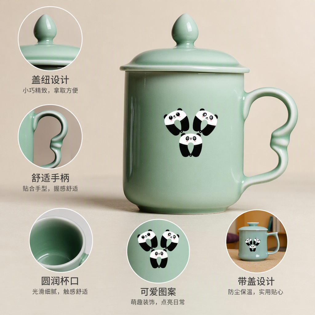 Colorful Celadon Cups, Creative Daily Necessities, Home And Office Coffee And Tea Sets, Heat-Resistant, Shock-Resistant, Simple And Fashionable Specification drawing