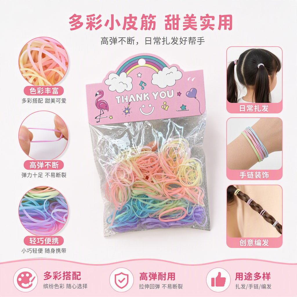 多彩弹性橡皮筋弹力强耐用手工DIY橡皮圈彩色橡皮带装饰用品