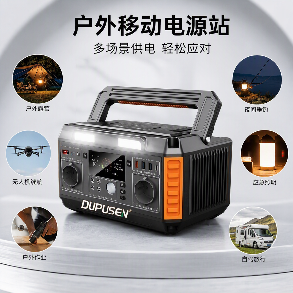Multi-functional black portable power station, outdoor emergency charging equipment, large-capacity portable mobile power bank