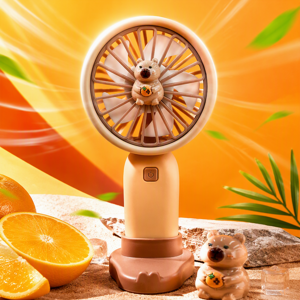 Beige cartoon bear portable charging fan silent mini desktop summer cooling supplies for student dormitories Specification image