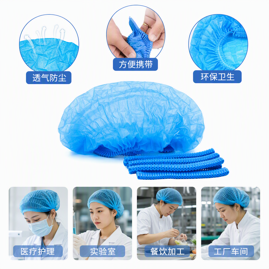 Protección de la cabeza tapa de tela no tejida protección de seguridad polvo y anticontaminación productos de protección ligero y transpirable multiuso desechable protector sombrero de tira Application Scenario