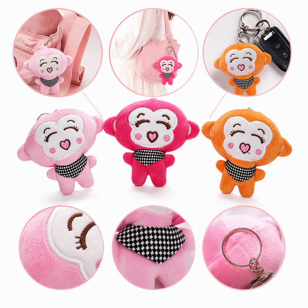 Caballo mono mono peluche colgante llavero bolsa colgante evento regalo comercio exterior envío regalo para niños rosa fushia naranja tres monos de peluche muñeca lindo juguete de tela cojín regalo para niños pieza de diversión Specification image