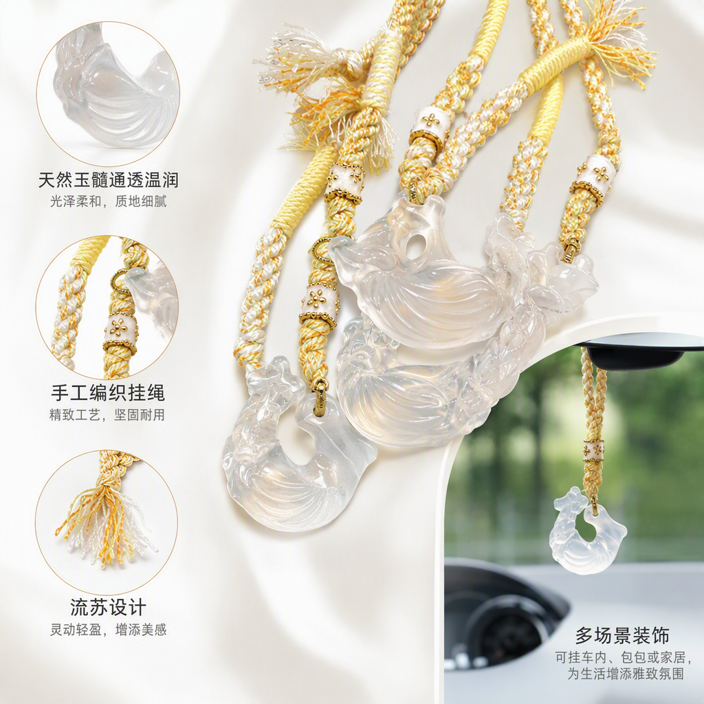 黄白编织绳水晶狐狸吊坠时尚简约手工饰品情侣项链配饰礼物