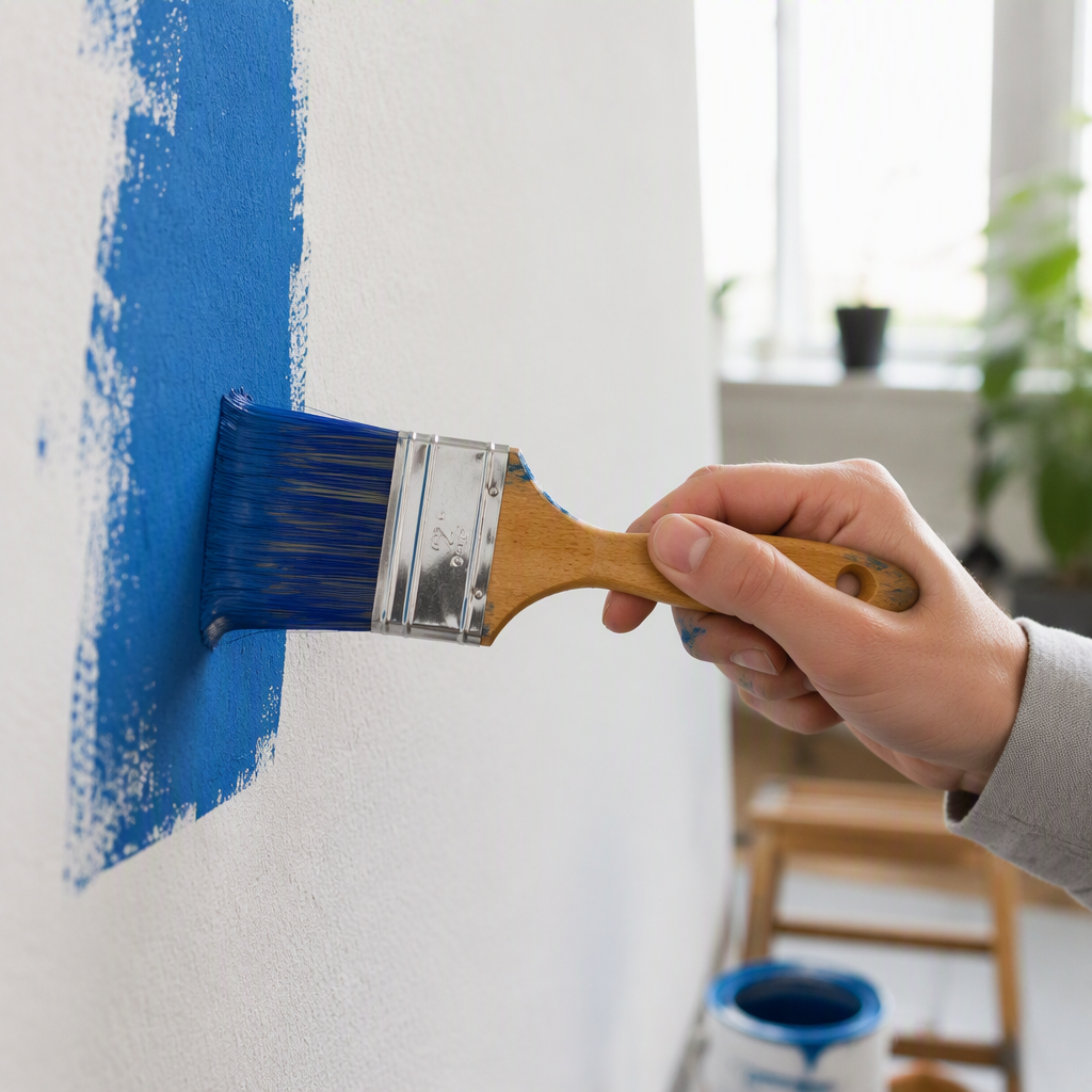 A multi-functional blue bristle wooden handle paint tool, five-piece paint brush, essential for home decoration details Picture