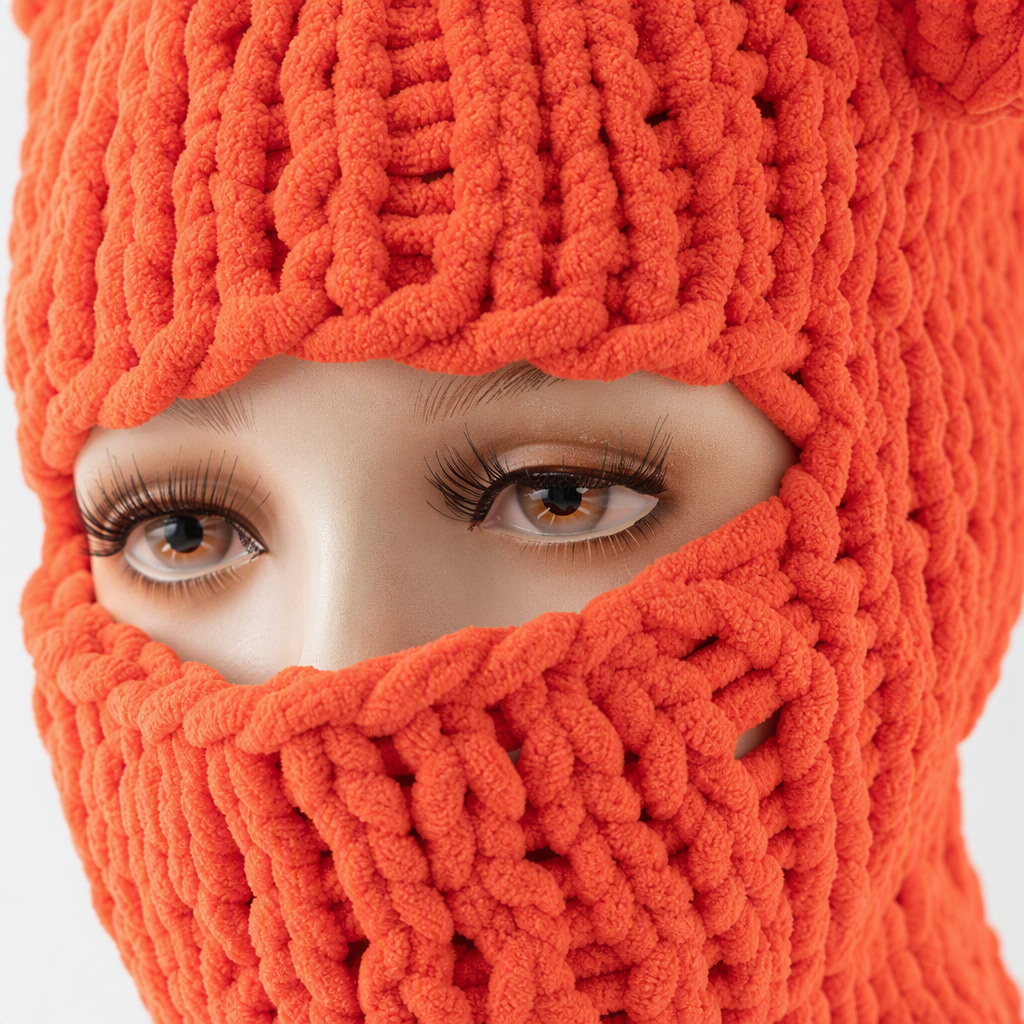 The warm orange woolen bear ear mask keeps you warm and windproof. It is fashionable and cute for outdoor skin care and face protection in winter Application Scenario