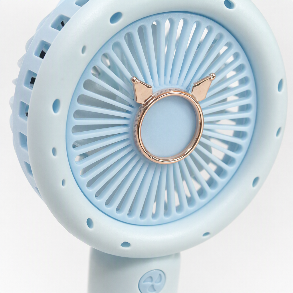 Mini portable silent handheld fan for summer coolness, battery-rechargeable light blue electric mini fan Application Scenario