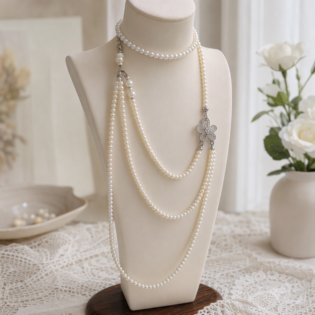 A long, elegant white pearl necklace for women in a simple and versatile Korean style, set in a gift box details Picture