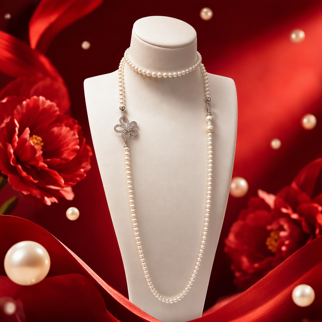 A long, elegant white pearl necklace for women in a simple and versatile Korean style, set in a gift box Specification image