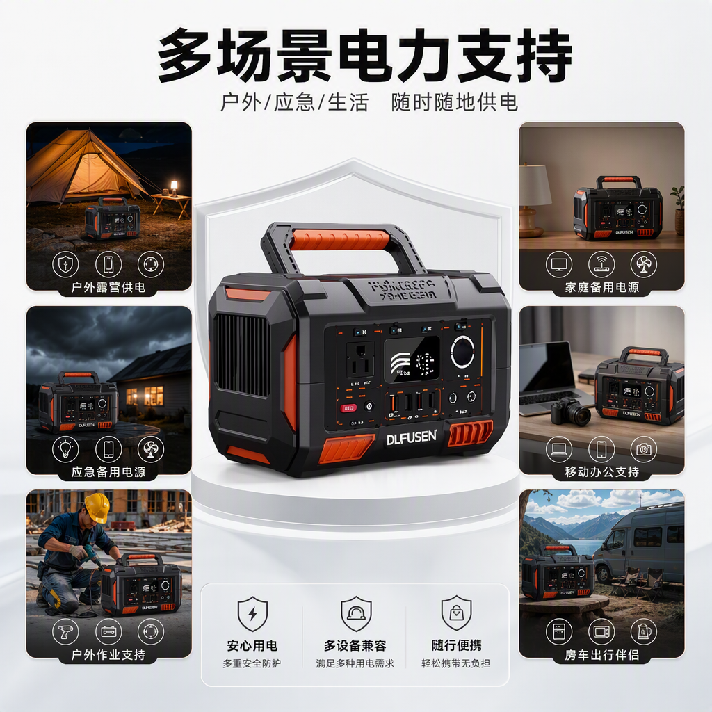 Multi-functional portable power bank, black and orange dual-color, small and lightweight, outdoor travel power bank with large capacity