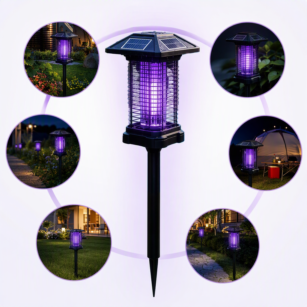 Purple light-emitting solar mosquito-killing lamp, outdoor mosquito repellent lamp, a night-time mosquito repellent wonder, pollution-free, energy-saving and environmentally friendly