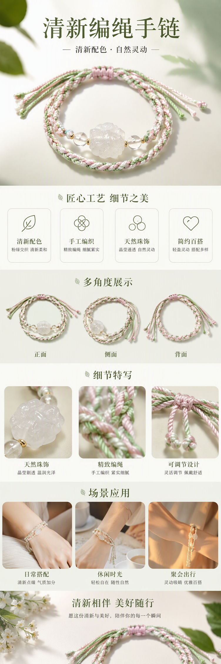 彩色编织手绳搭配玉石雕件手工饰品时尚潮流情侣款送礼品详情1