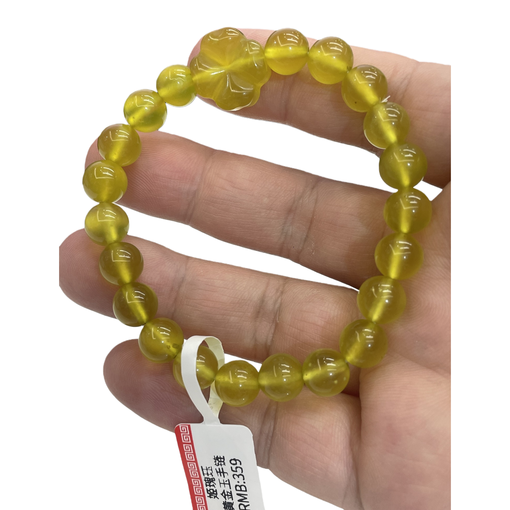 Natural Xiuyan jade and golden jade 8mm round bead bracelet, with a golden and high-end style. It's a gift for your girlfriend and best friend on Mother's Day Item Picture