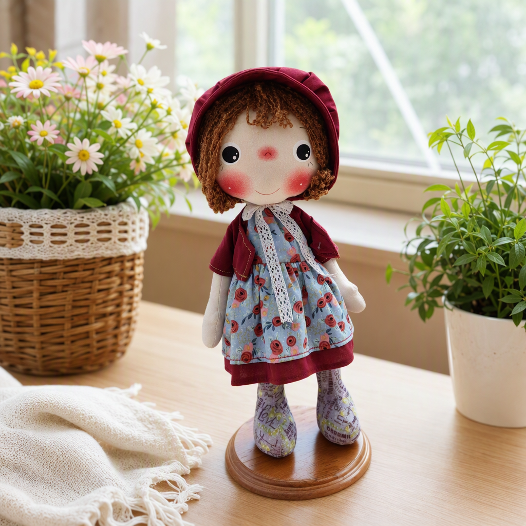 Cute red hat doll, hand-embroidered children's doll, festival gift collection ornament details Picture
