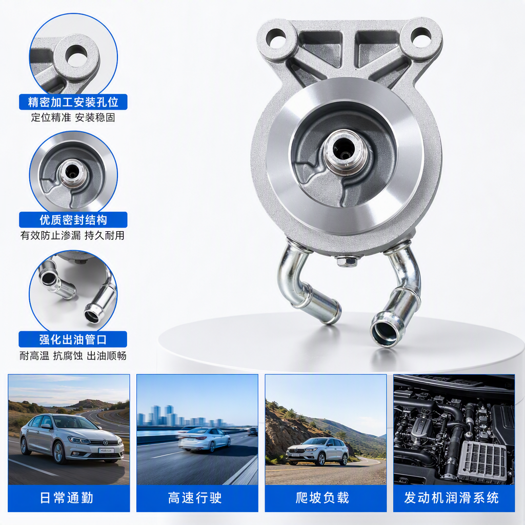 银色金属材质机油滤清器座高强度耐用适配多款车型维修配件