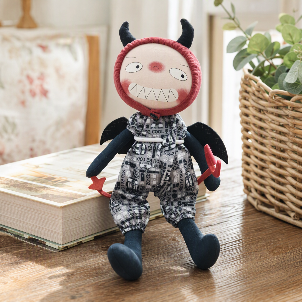 Black-horned devil doll, red headgear, creative figurine, fun display item, children's gift collectible details Picture