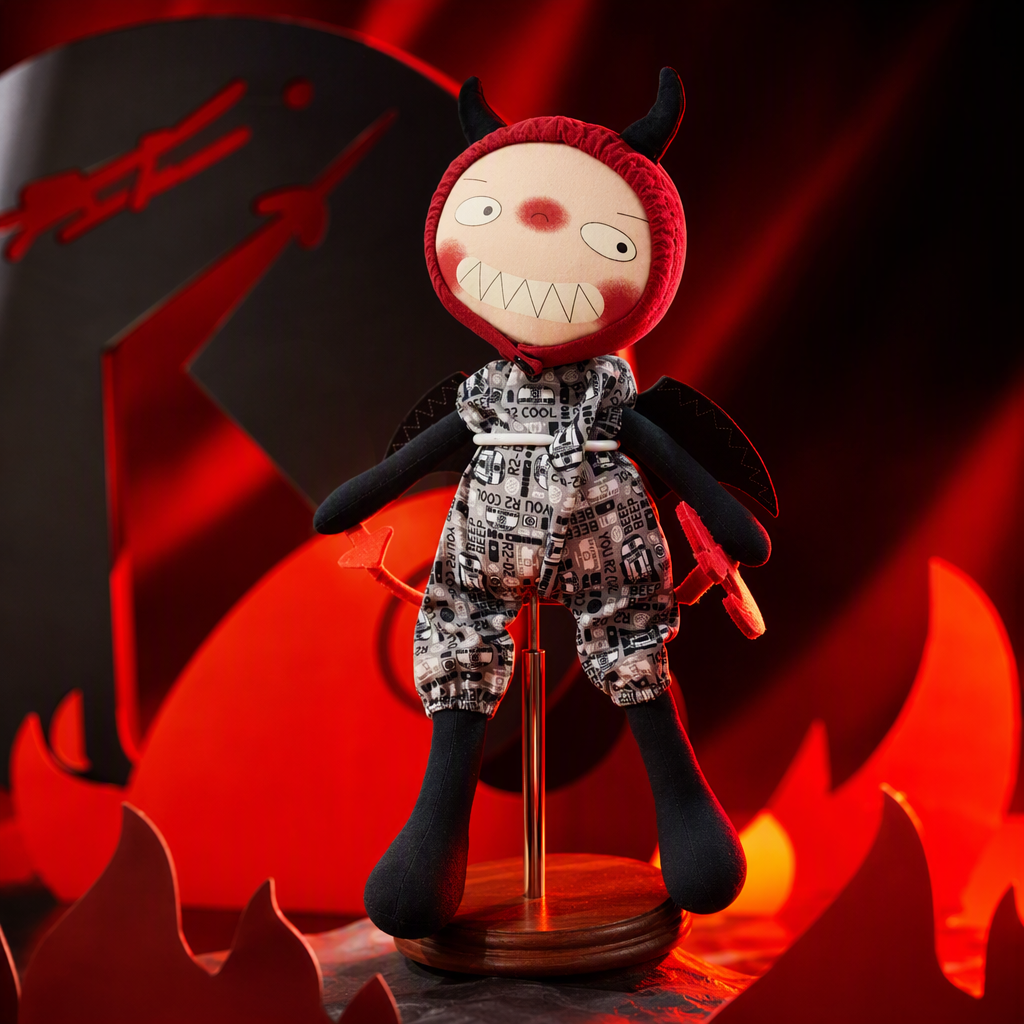 Black-horned devil doll, red headgear, creative figurine, fun display item, children's gift collectible Specification image