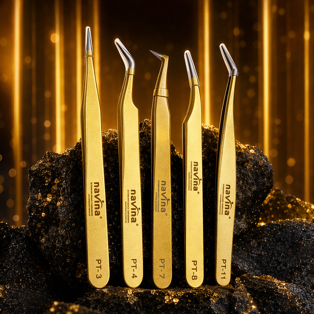 Professional golden tweezers set, beauty and eyebrow shaping detail modification tool, multi-functional makeup tool set Specification image