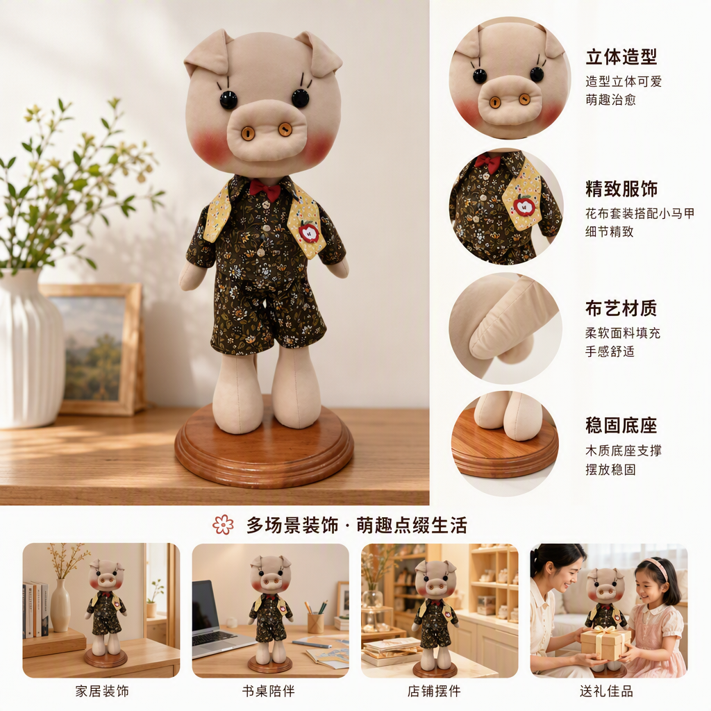 Cute cartoon fabric animal dolls, children's room decoration pillows, gifts, pig-shaped soft and adorable toys