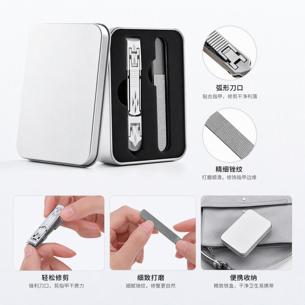 Caja de regalo de metal plateado kit de herramientas de manicura retoque de uñas corte de uñas corte de uñas artículos de belleza kit regalo