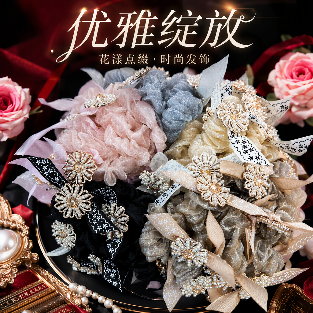 发圈/镶钻绒布发圈/大肠发圈/大肠圈/发饰细节图