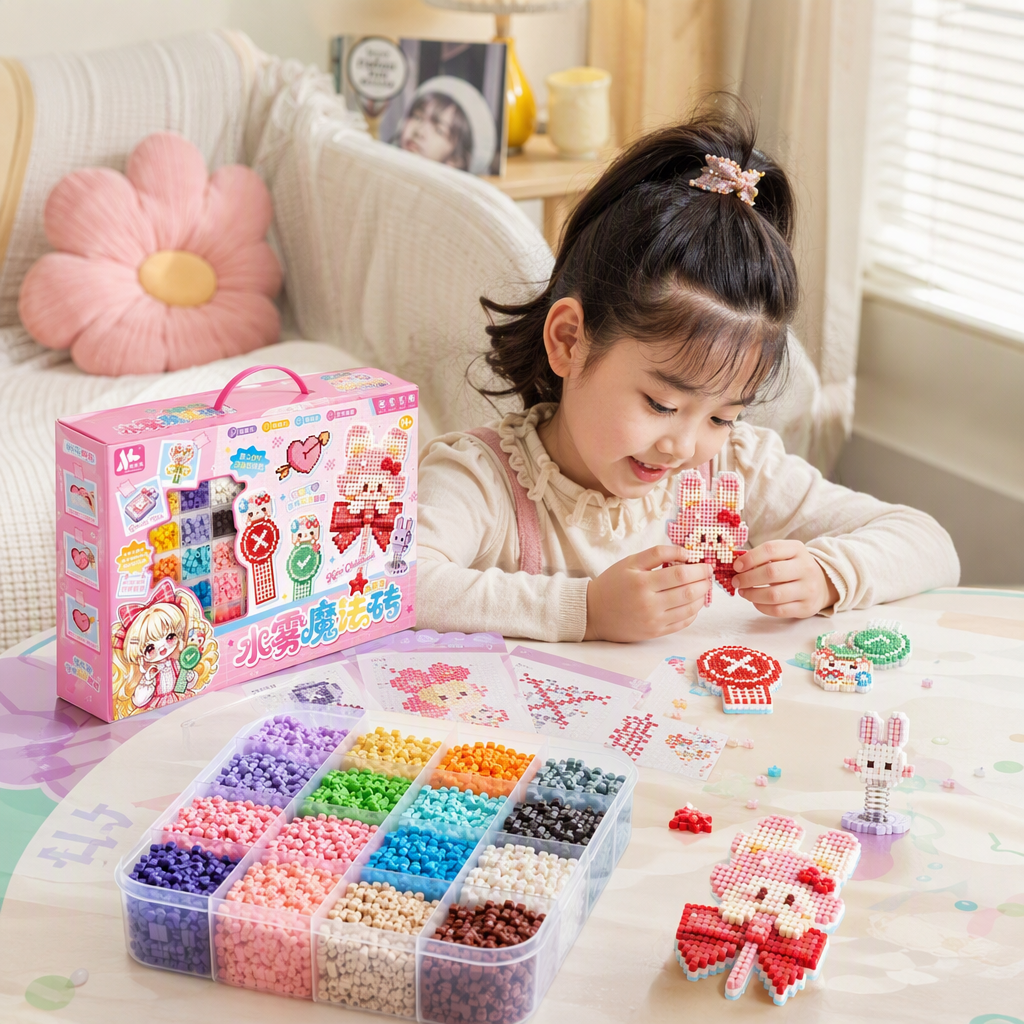 Water Mist Magic Brick toy set, pink packaging box, creative building blocks, educational assembly, children's gift details Picture