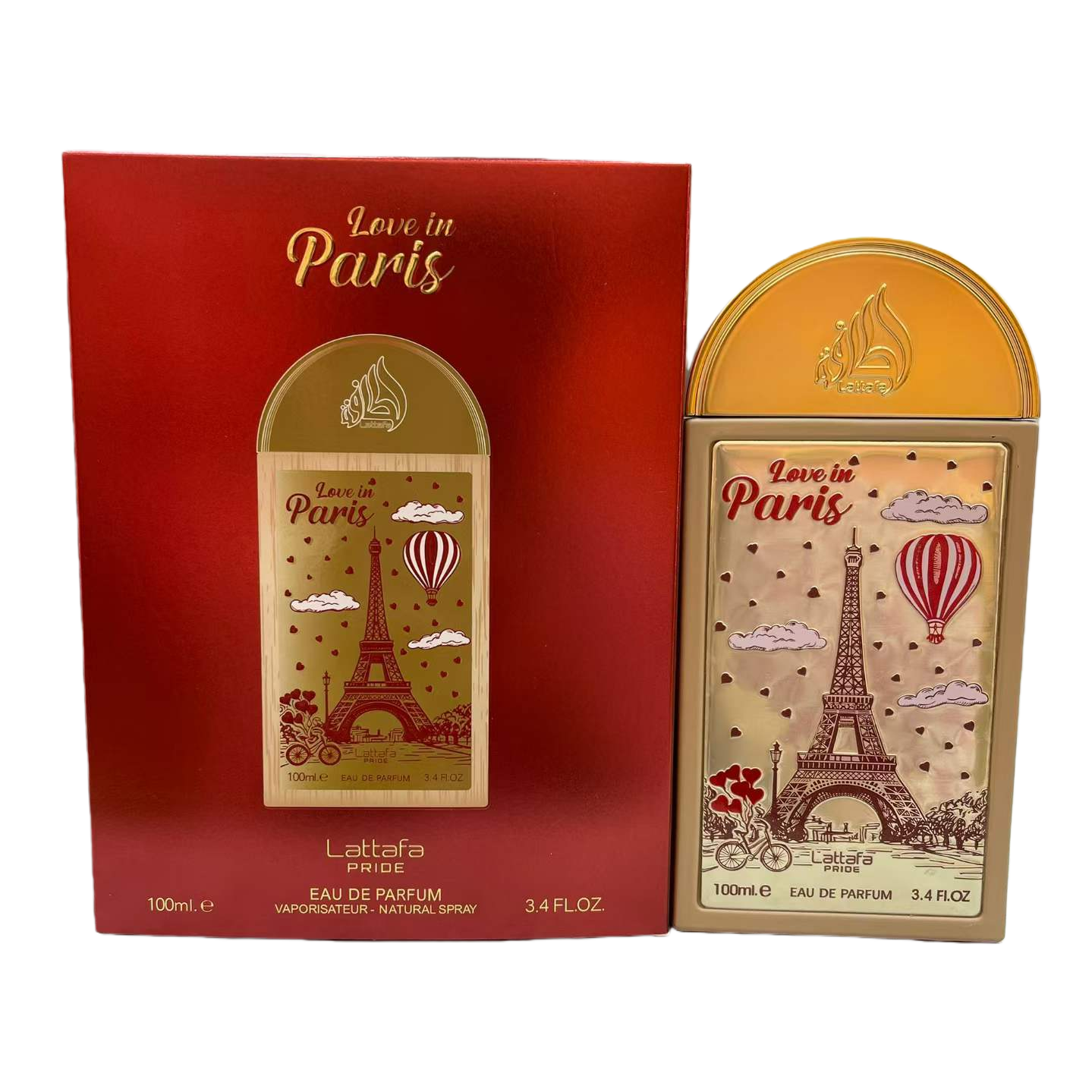 Lattafa PRIDE Paris Theme Perfume 100ml Red gold packaging Eiffel Tower Hot Air Balloon Cloud Heart-shaped Bicycle Rich Fragrance suitable for both men and women