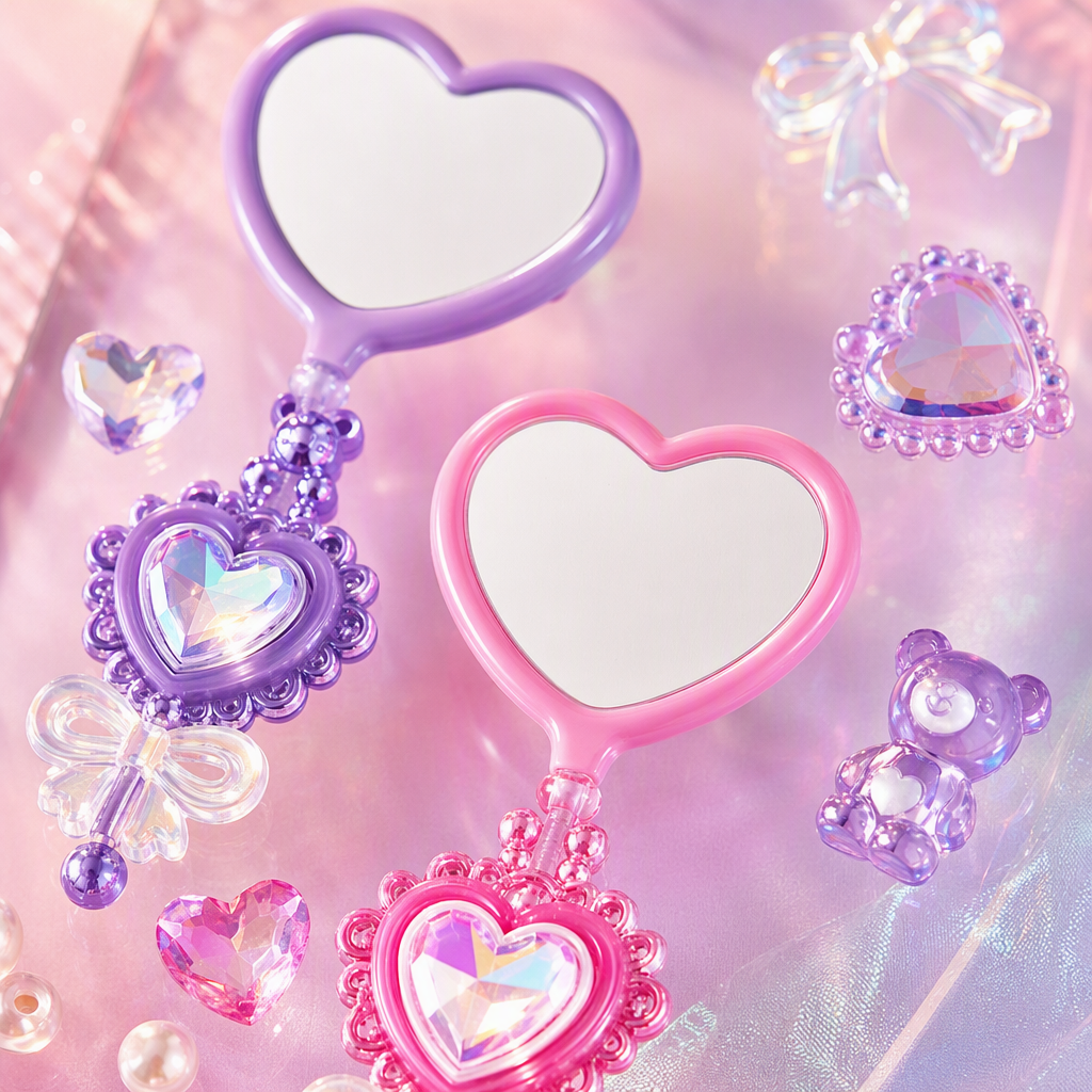 DIY pink heart-shaped magic mirror beaded accessories, creative handcrafted jewelry materials, decorative items Application Scenario
