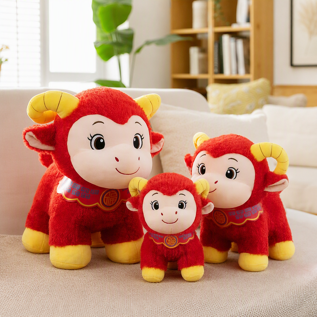Red sheep-shaped plush toy dolls, children's gifts, wedding ornaments, New Year's gifts for relatives and friends details Picture