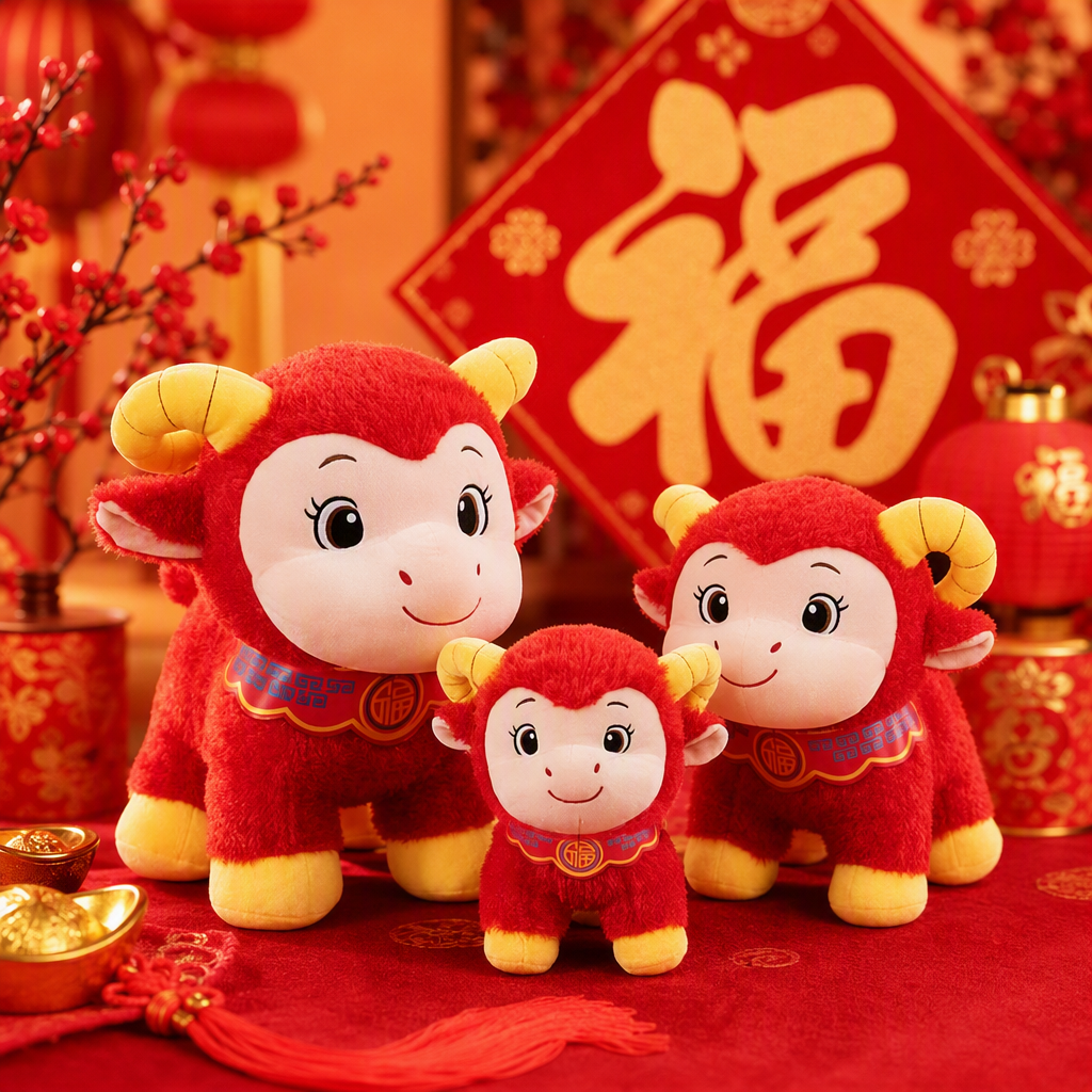 Red sheep-shaped plush toy dolls, children's gifts, wedding ornaments, New Year's gifts for relatives and friends Specification image