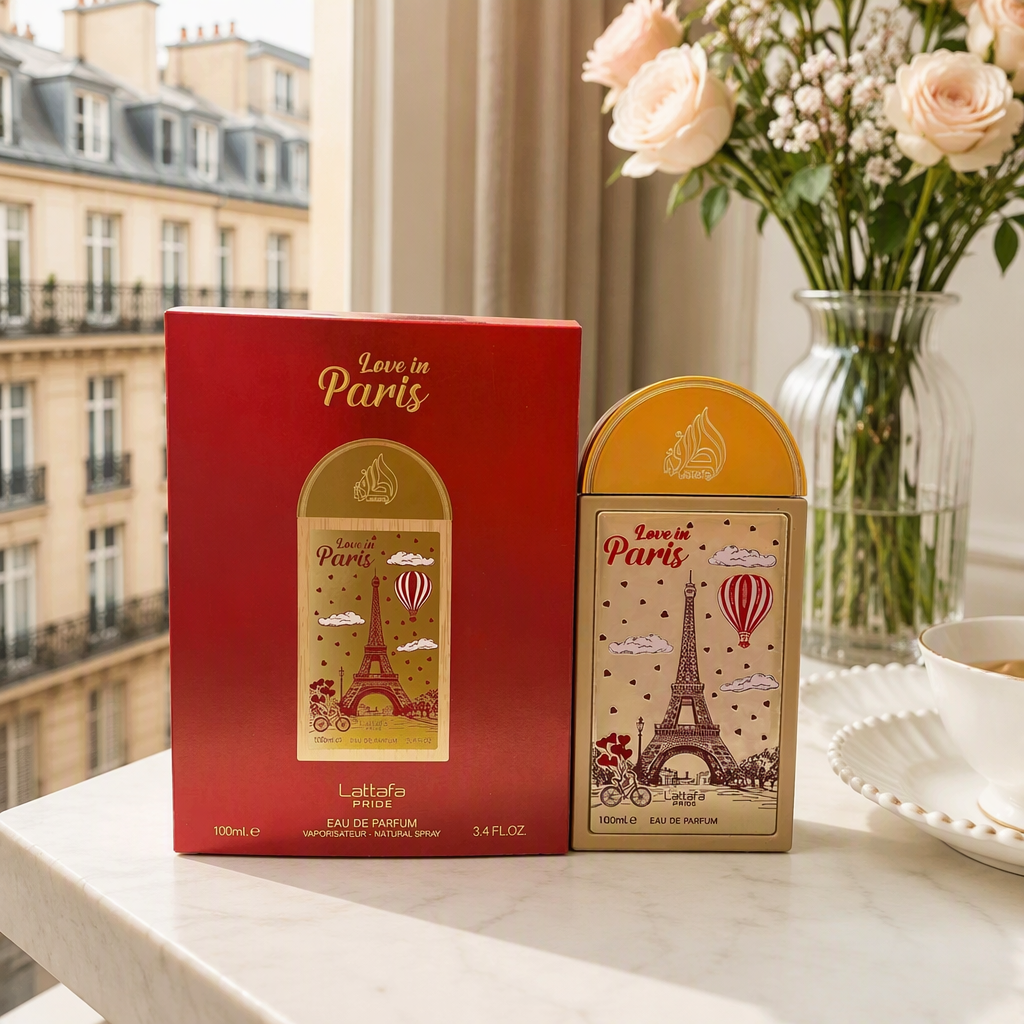 Lattafa PRIDE Paris Theme Perfume 100ml Red gold packaging Eiffel Tower Hot Air Balloon Cloud Heart-shaped Bicycle Rich Fragrance suitable for both men and women Specification image