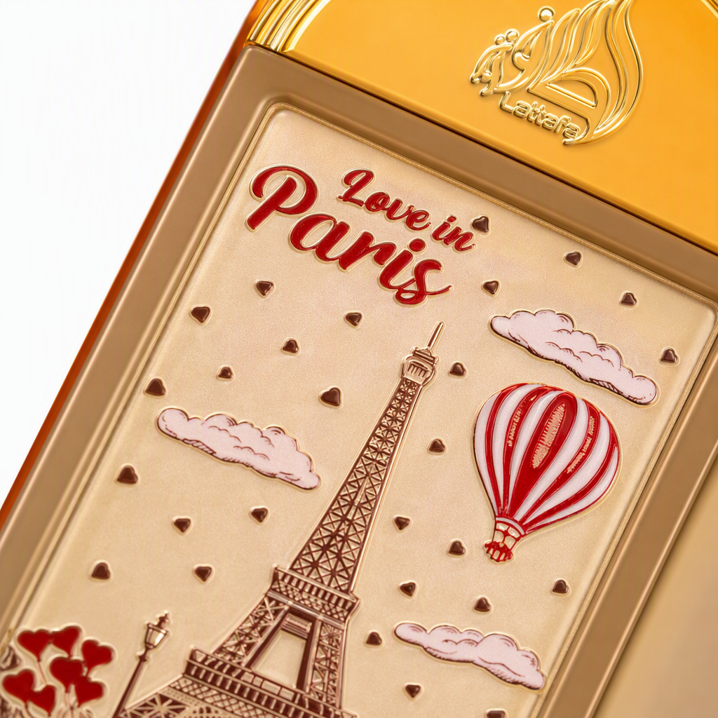 Lattafa PRIDE Paris Theme Perfume 100ml Red gold packaging Eiffel Tower Hot Air Balloon Cloud Heart-shaped Bicycle Rich Fragrance suitable for both men and women Item Picture