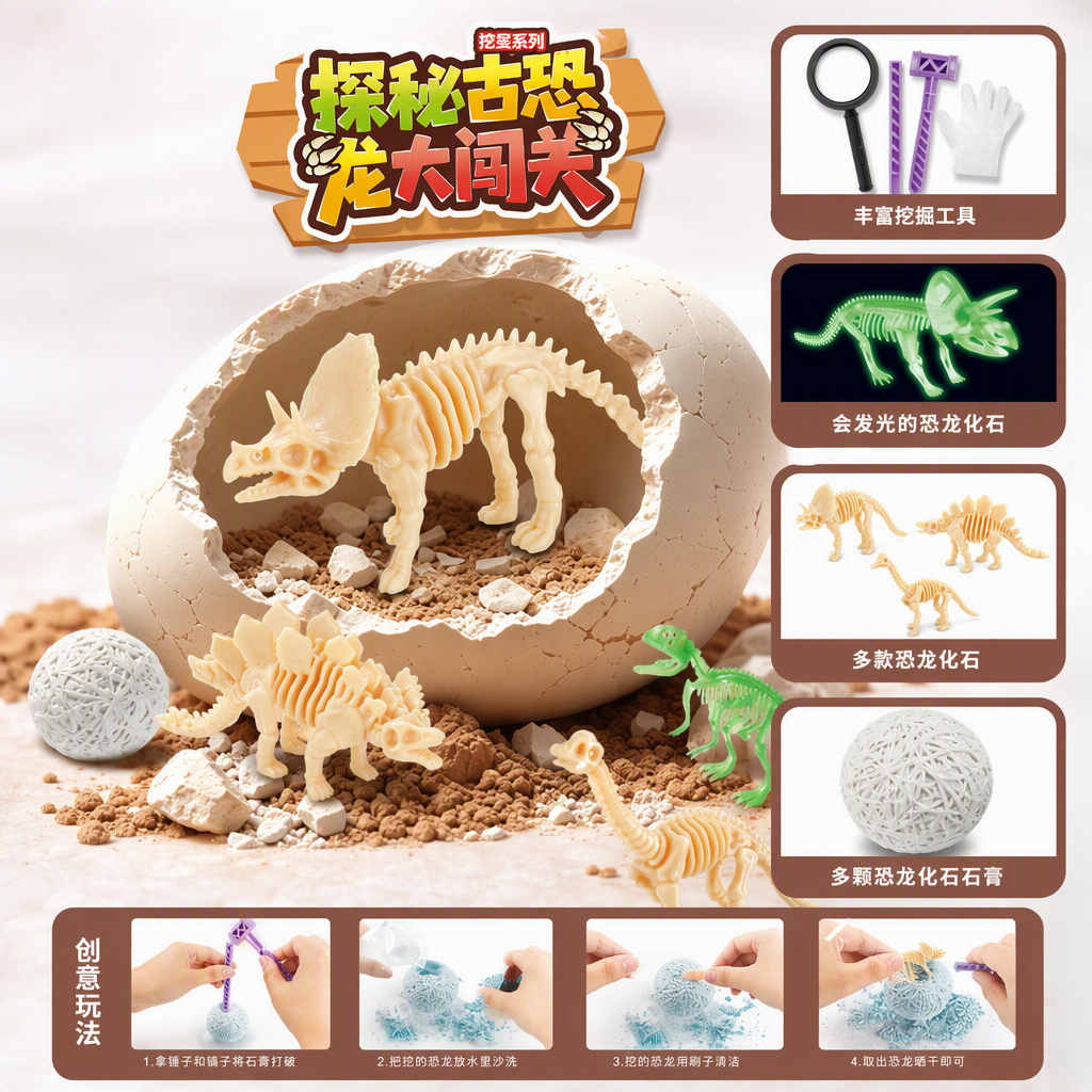 古生物探秘恐龙闯关玩具套装儿童益智拼装趣味科普收藏礼盒