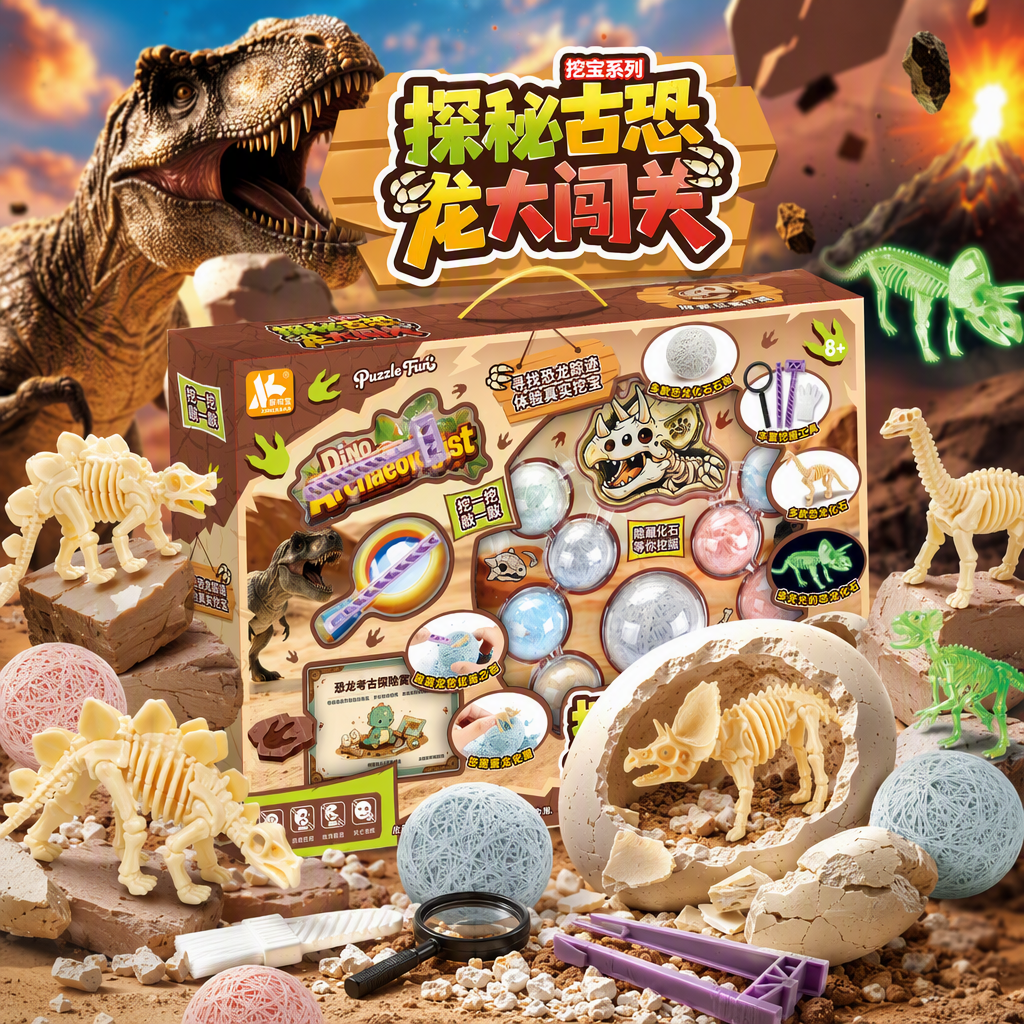 Paleontological exploration Dinosaur Challenge Toy Set, Children's educational Assembly Fun Science Popularization Collection Gift Box Specification image