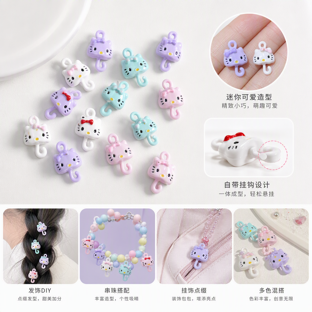 Colorful Hello Kitty-shaped cute keychain pendant, children's gift decoration, cartoon and cute pendant