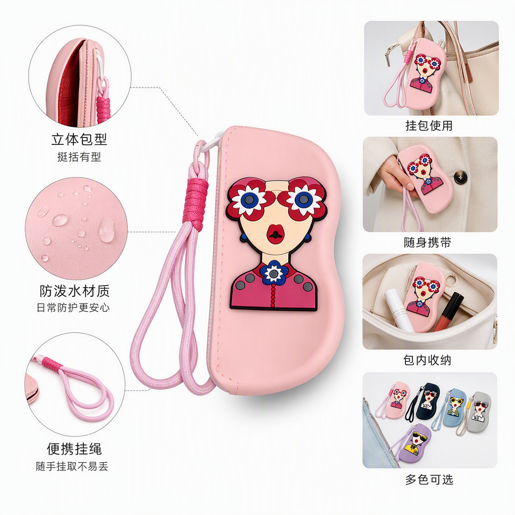 Colorful cartoon character glasses storage box, creative, portable, shockproof, children's and student style, fashionable and trendy