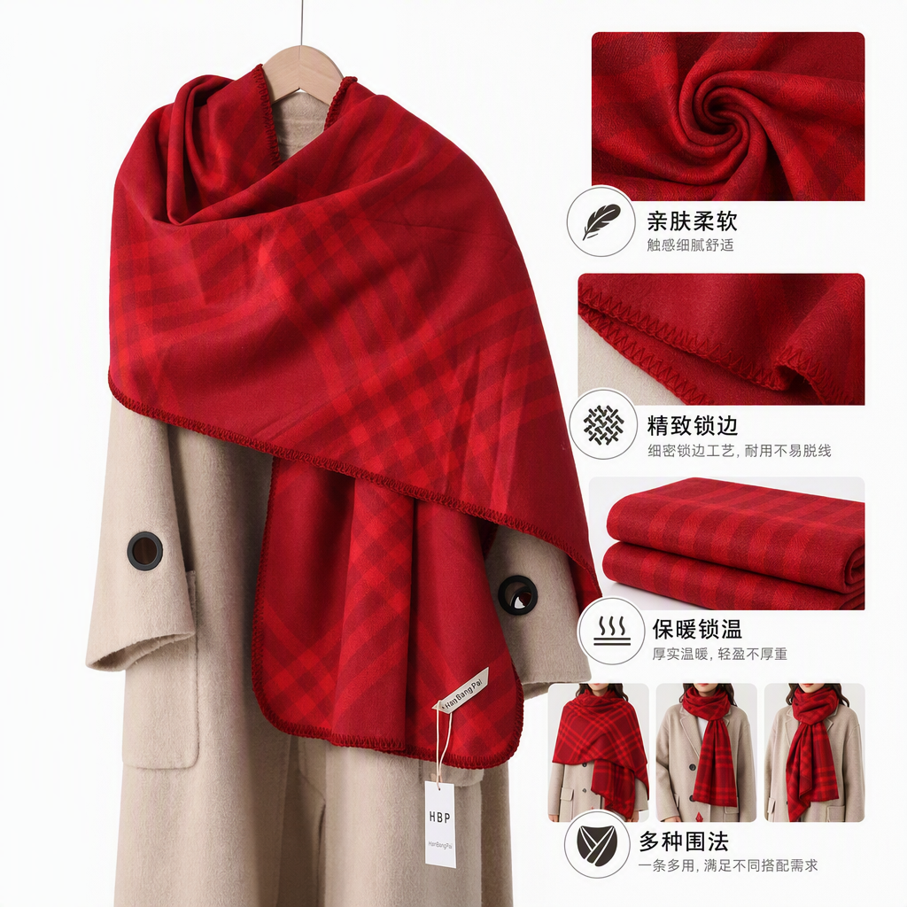 This stylish checkered long scarf keeps you warm for autumn and winter. It's a versatile Korean version and a must-have red checkered scarf for ladies in autumn