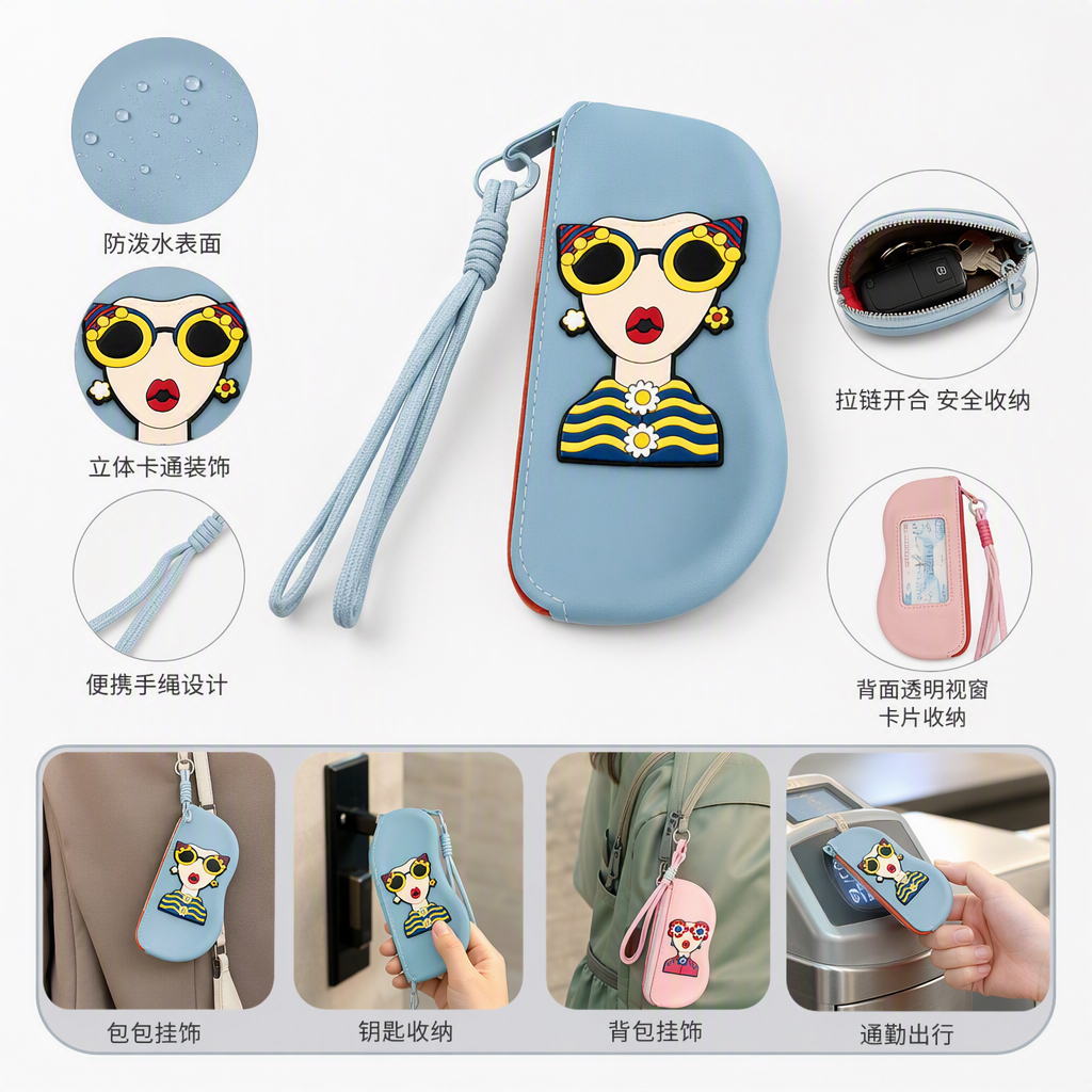 Portable and pressure-resistant creative and fashionable storage bag for children and students with cartoon character color glasses