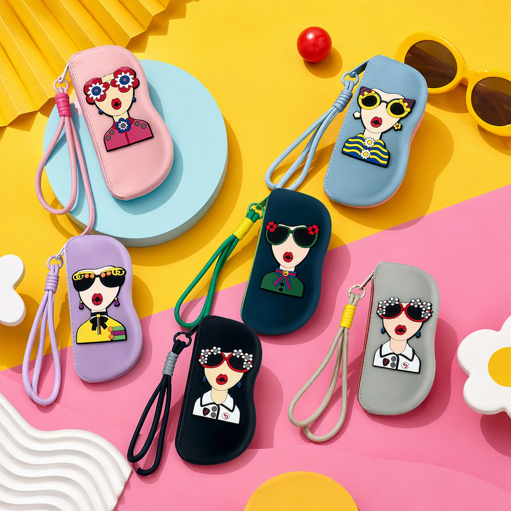 Portable and pressure-resistant creative and fashionable storage bag for children and students with cartoon character color glasses Specification image