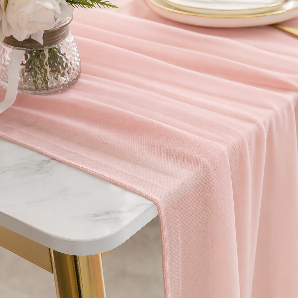 The pink gauze table flag is decorated with golden table legs. It is a multi-functional electrically adjustable round rock plate dining table and an automatic turntable dining furniture Specification image