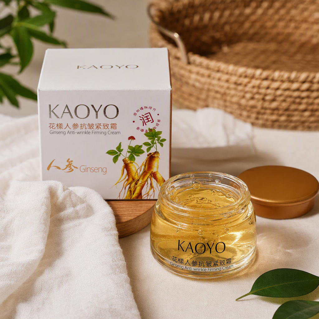 Golden canned ginseng anti-wrinkle firming cream set, white packaging box, nourishing skin, lifting, firming and moisturizing care details Picture
