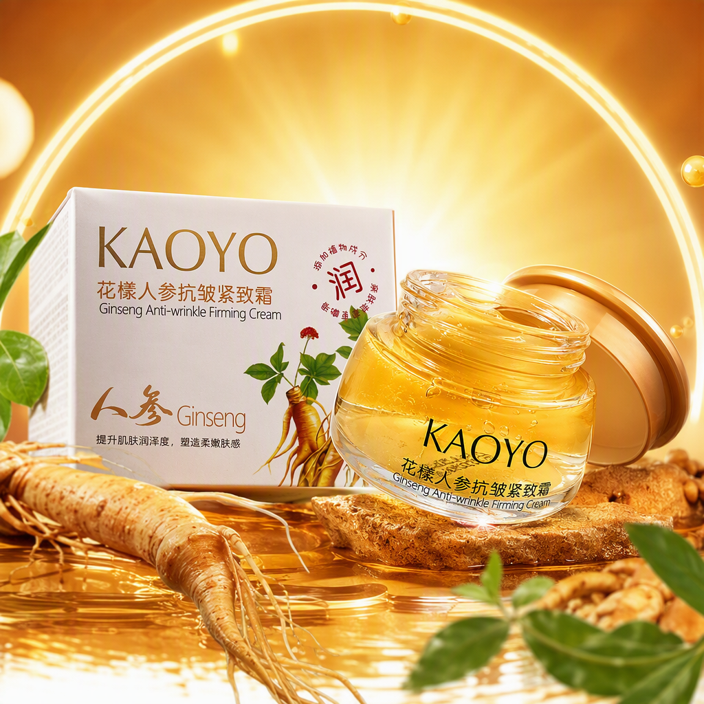 Golden canned ginseng anti-wrinkle firming cream set, white packaging box, nourishing skin, lifting, firming and moisturizing care Specification image