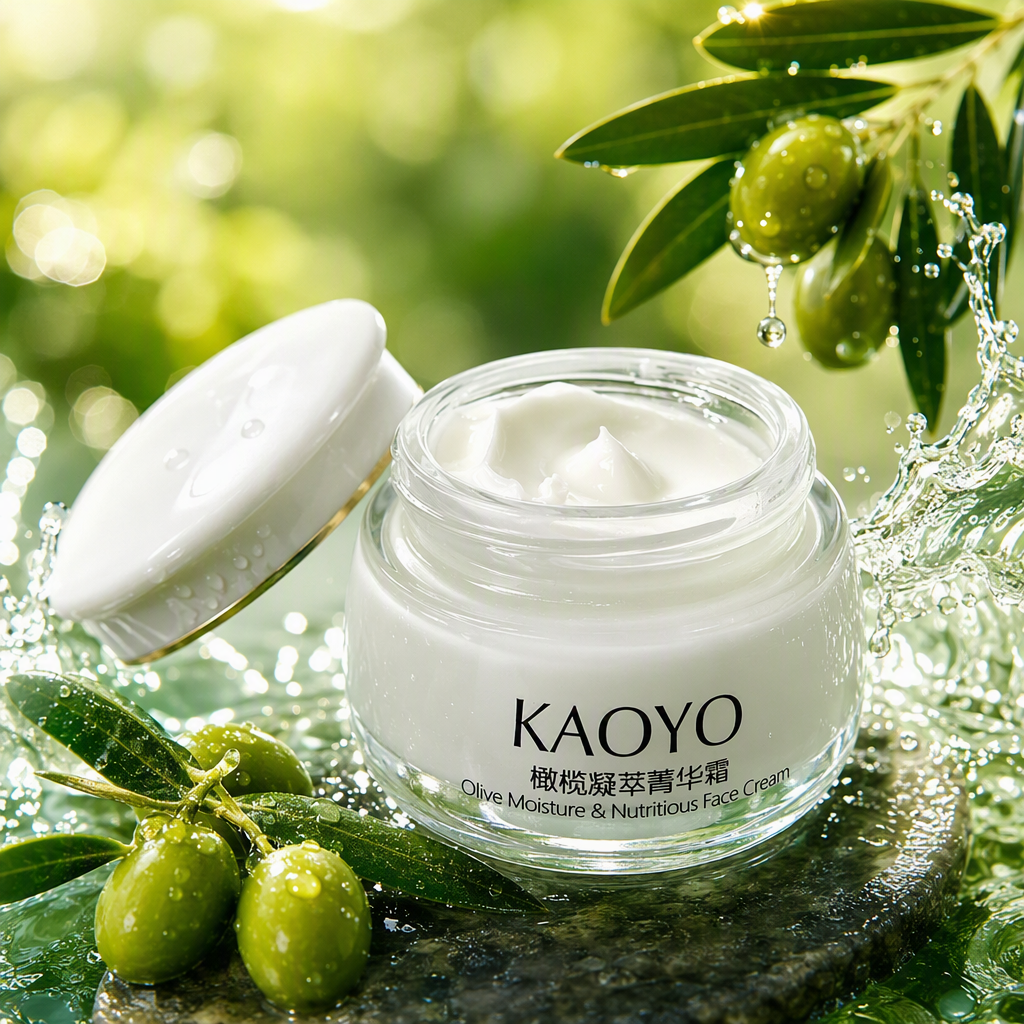 Olive Essence Essence Cream can packaging box, white table decoration, skin care and beauty care products Specification image