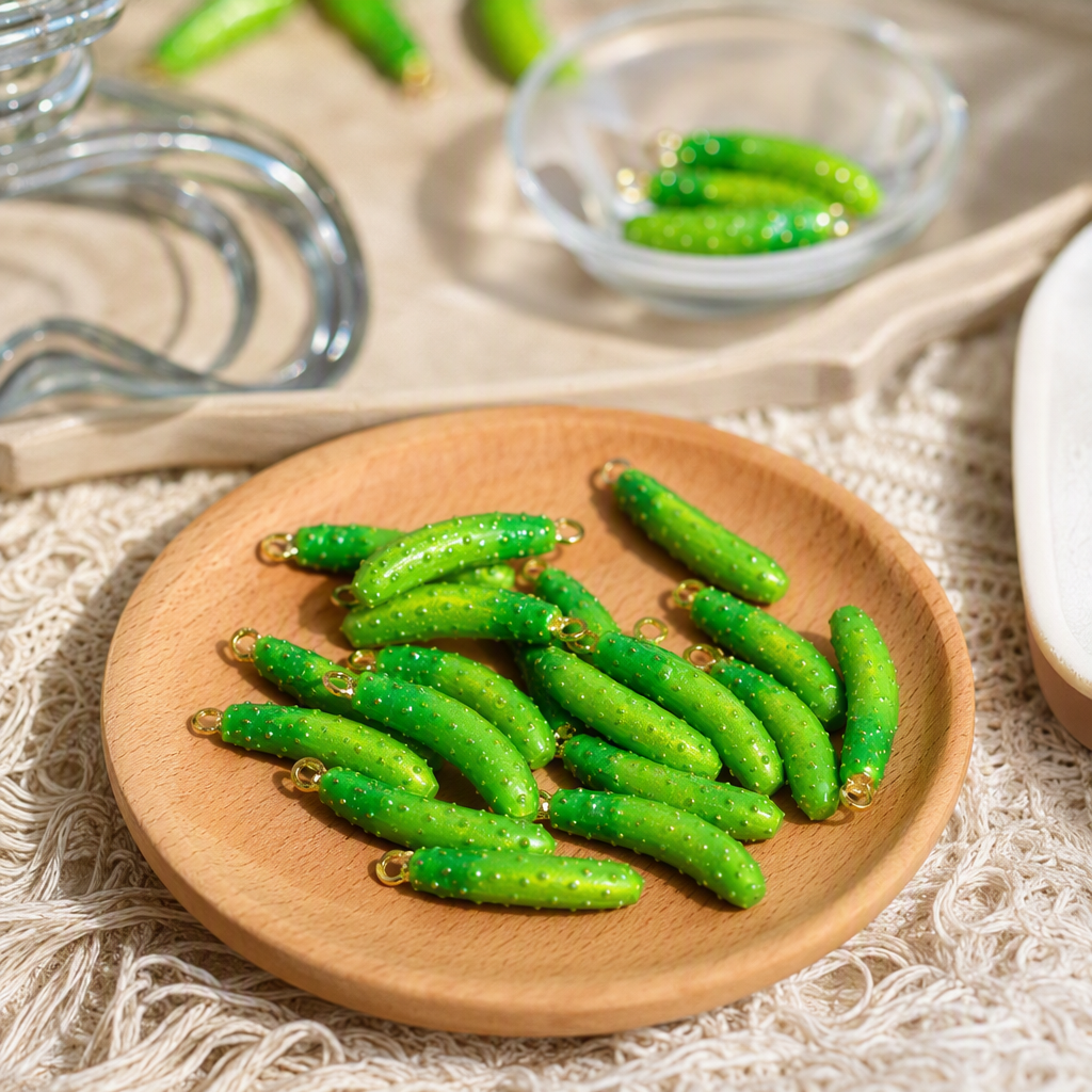 Creative green pickled cucumber-shaped pendant, a fashionable and individual accessory, a trendy and simple couple gift details Picture